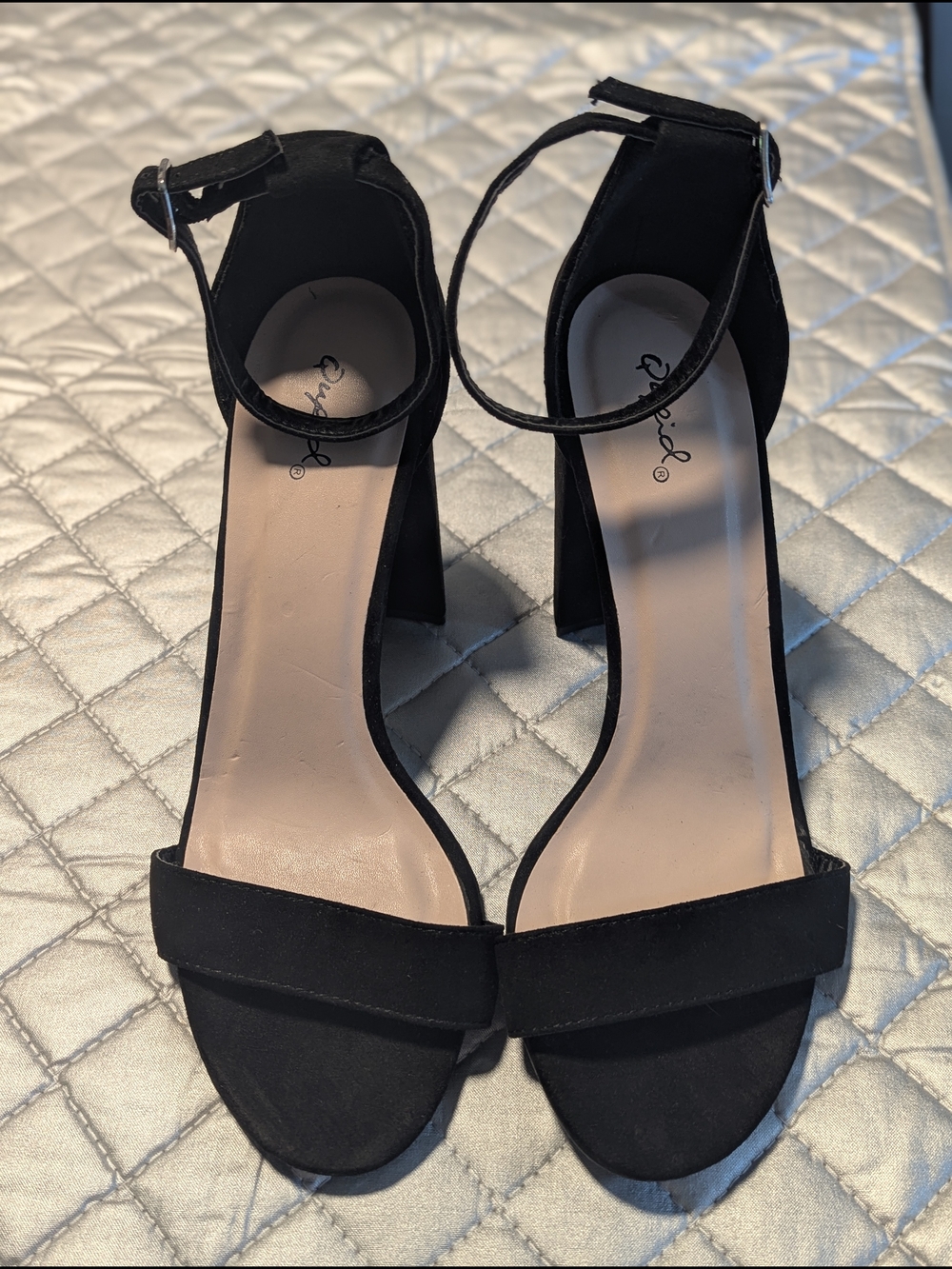 Qupid Black Ankle Strap Block Heels
